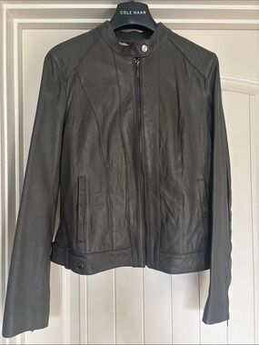 NWT Cole Haan Racer Leather jacket, dove color, size small